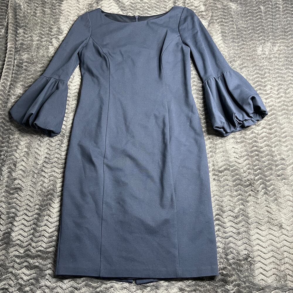 Eliza J Navy Blue Knit Bell Sleeves Cocktail Sheath Dress Women's Size 4